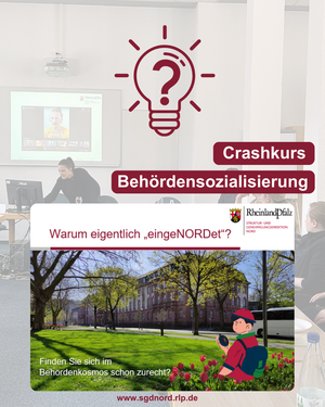 Infografik mit Text: Crashkurs Behördensozialisierung