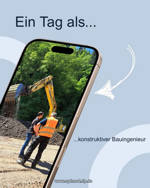 Smartphone-Attrappe mit Screenshot aus Video, zwei Männer auf einer Baustelle