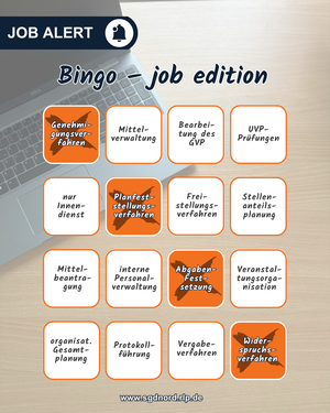 Job-Bingo mit Aufgaben von Sachbearbeitenden 