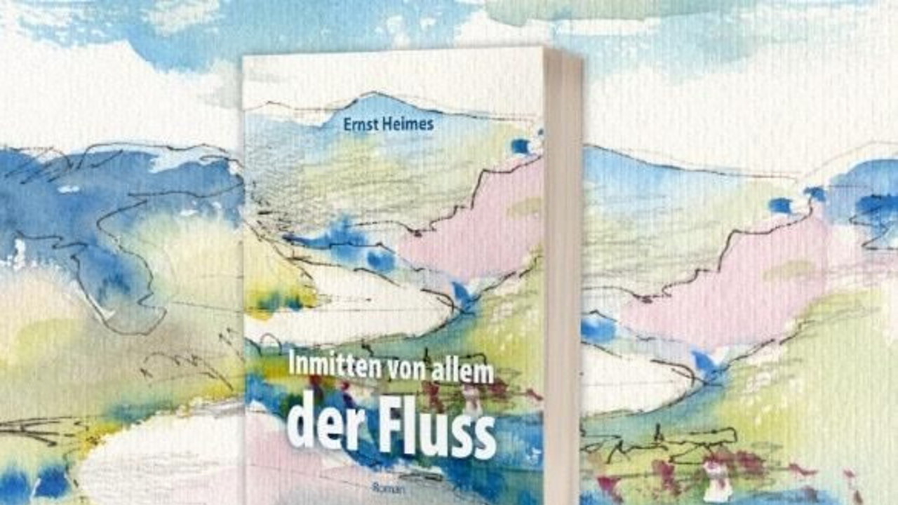 Buchcover mit Wasserfarbenzeichnung eines Flusses