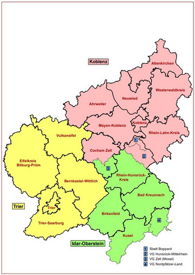 Karte des nördlichen Rheinland-Pfalz mit farblichen Markierungen