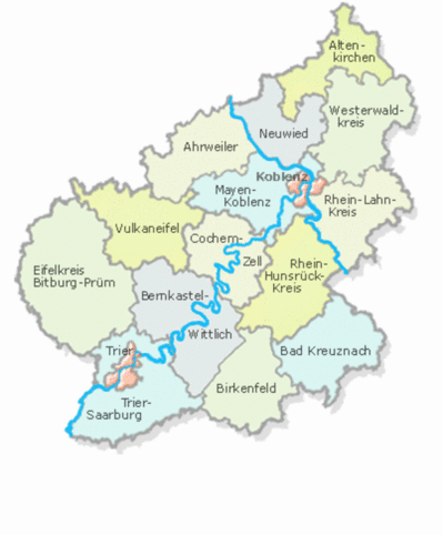 Karte des nördlichen Rheinland-Pfalz mit farblichen Markierungen