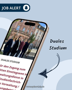 Handybildschirm zeigt Informationen zu Dualem Studium bei der SGD Nord