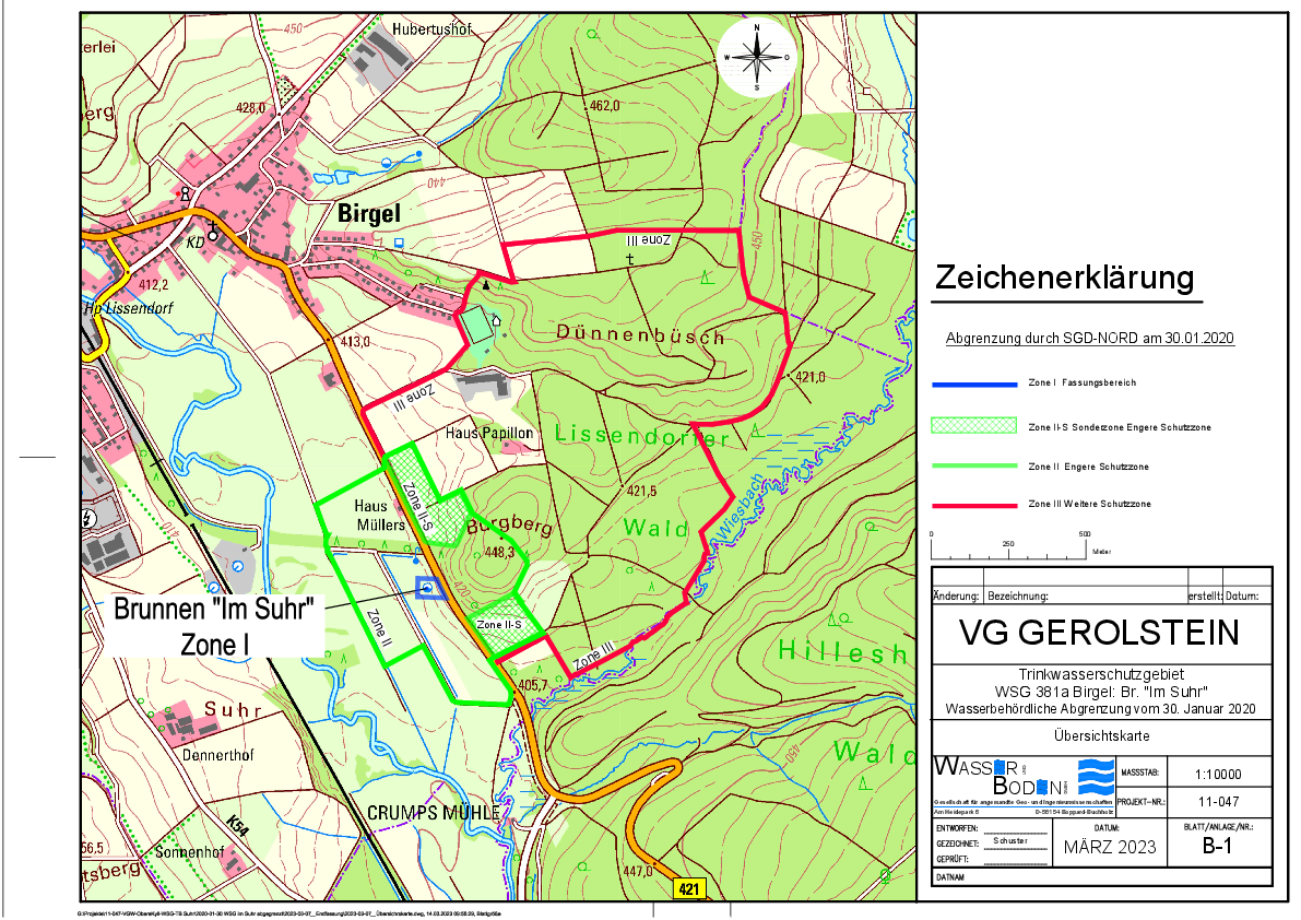 Übersichtskarte des Wasserschutzgebietes VG Gerolstein Brunnen "Im Suhr"