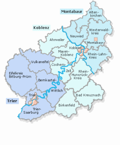 Karte des nördlichen Rheinland-Pfalz mit farblichen Markierungen