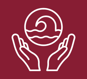 Schützende Hände und ein Gewässer-Symbol