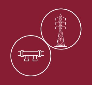 Piktogramm mit Gasleitung und Hochspannungsfreileitung