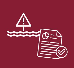 Piktogramm mit Hochwasser und Prüfbogen