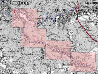 Die Karte zeigt die Überschwemmungsgebiete des Daadenbachs