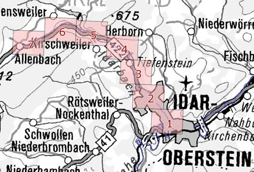 Die Karte zeigt die Überschwemmungsgebiete des Idarbachs