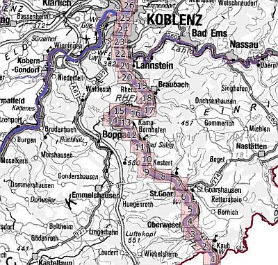 Die Karte zeigt die Überschwemmungsgebiete des südlichen Rheins