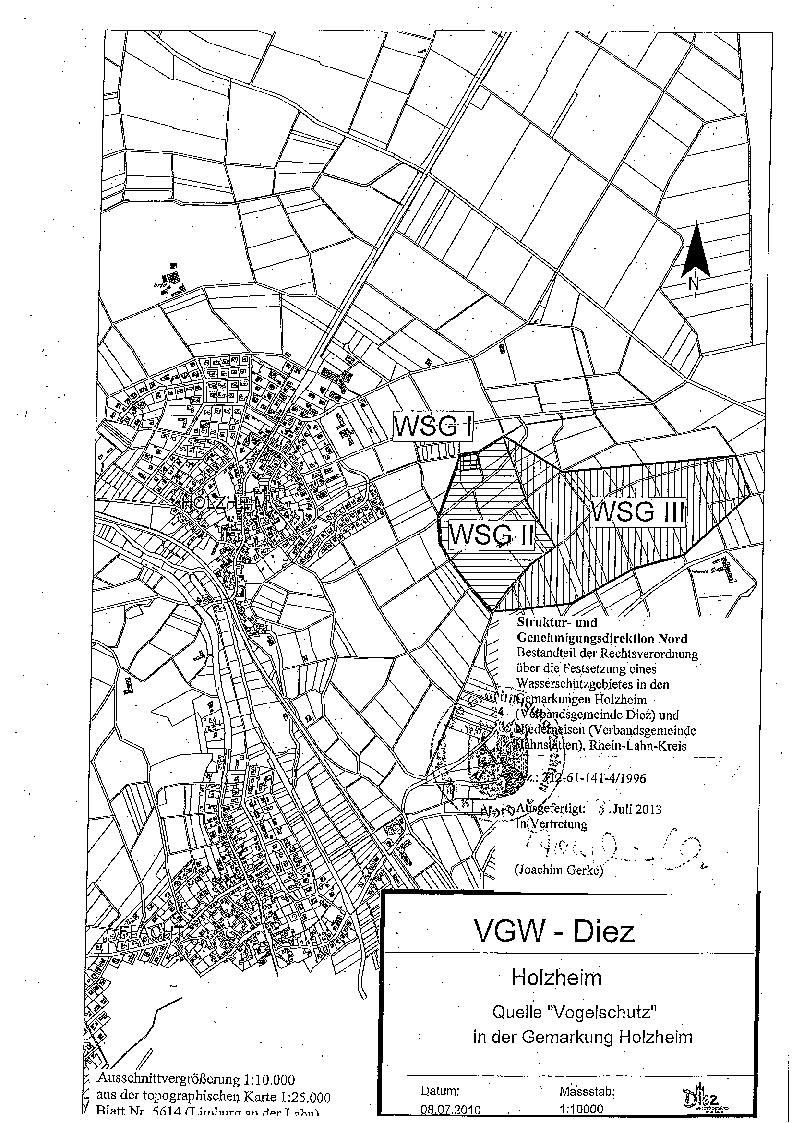 Zu sehen ist eine Übersichtskarte des Wasserschutzgebietes VG Diez (Quelle Vogelschutz)