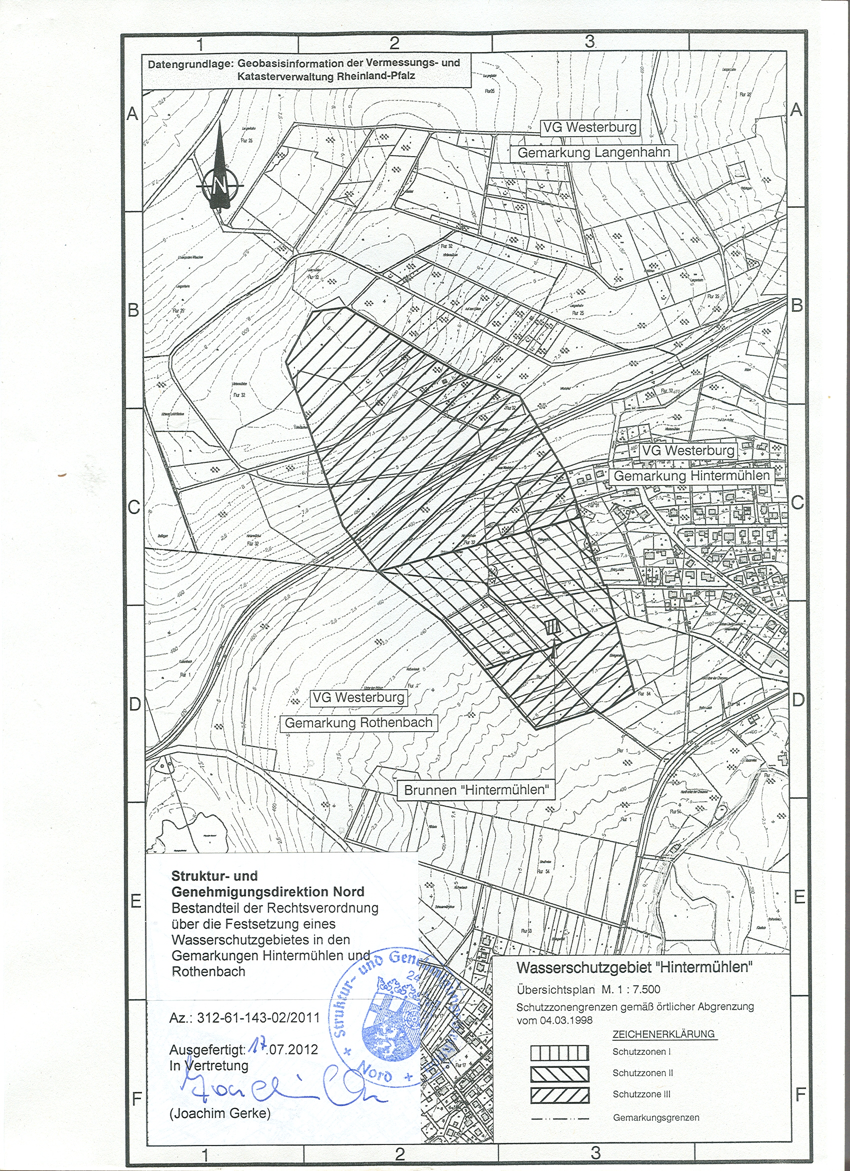 Zu sehen ist eine Übersichtskarte des Wasserschutzgebietes Westerburg (Brunnen Hintermühlen)